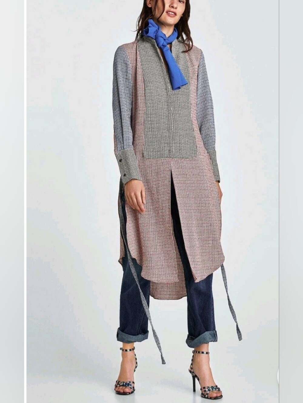 Zara Woman Black and Red Micro-Check Tunic